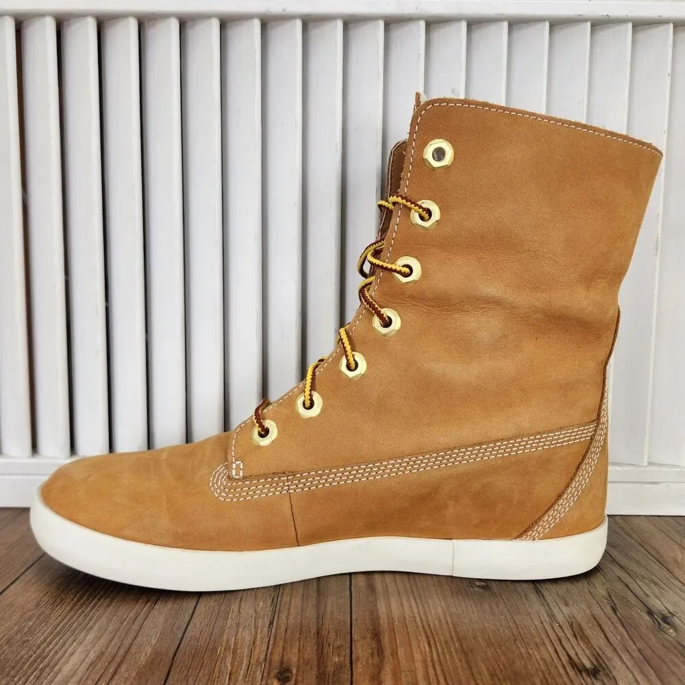 Timberland Earthkeepers Roll Top Boots Womens 9 Wheat Nubuck Fleece Collar 8643A